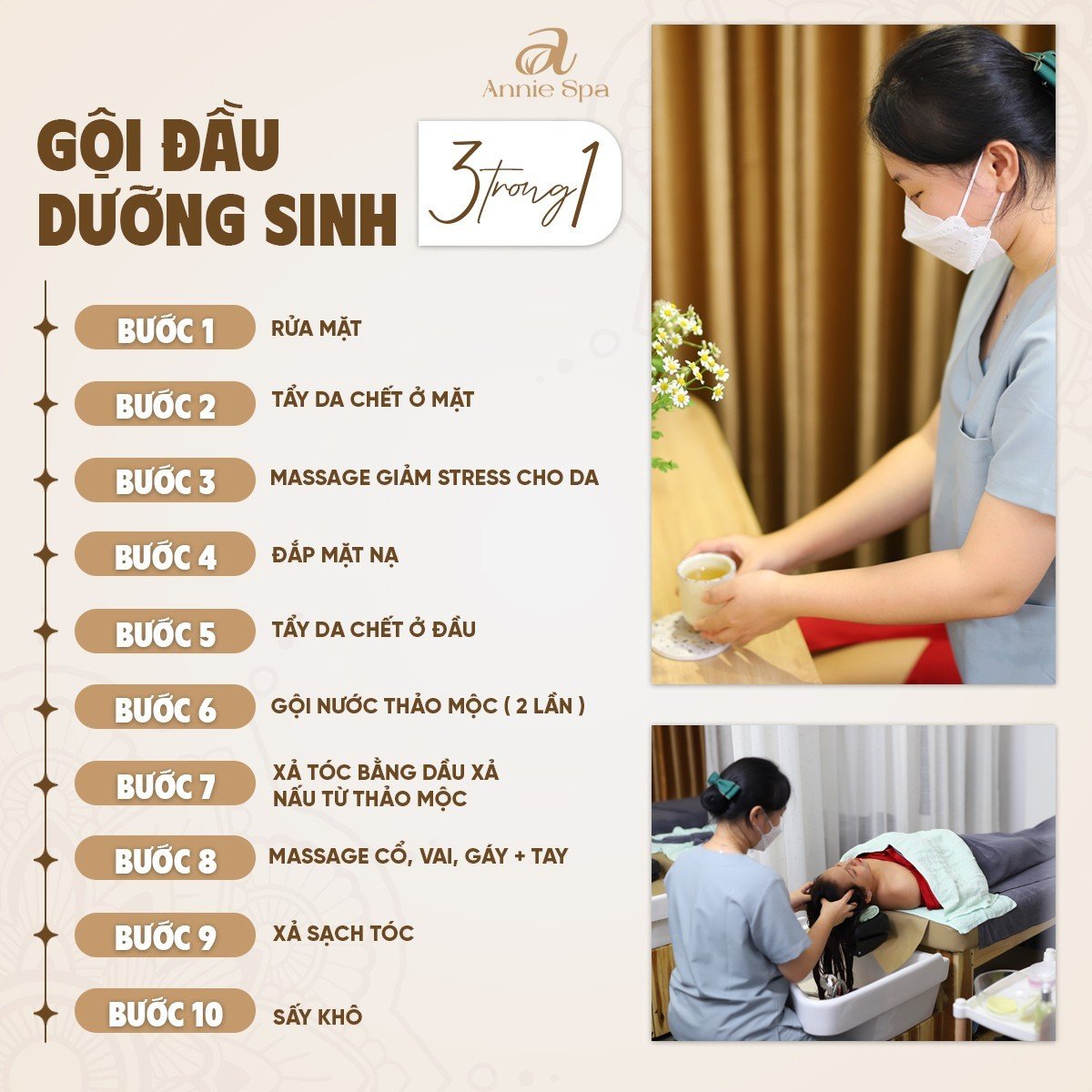 Quy trình gội đầu dưỡng sinh tại Annie Spa 